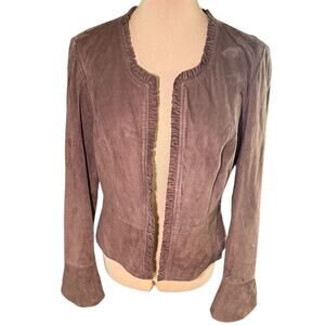 INC SZ M Womens Genuine Suede Crop Jacket Ruffle Bell Flared Sleeve Boho Western
